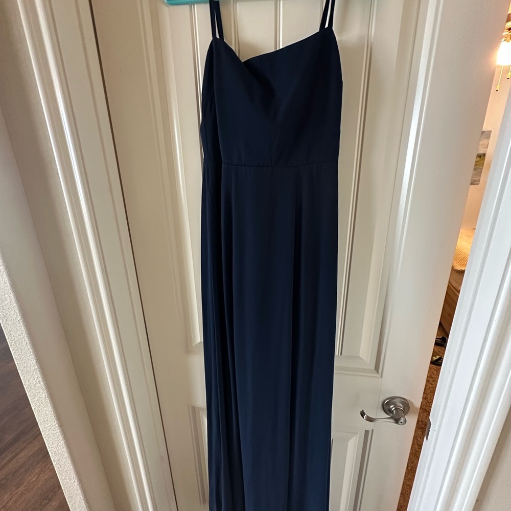 Show Me Your MuMu Rich Navy Crisp Spaghetti Strap Gown with Bow in Back